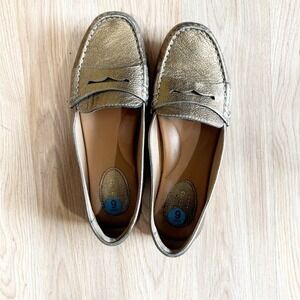 Clarks Artisan Womens Metallic Gold Leather Penny Loafers Driving Shoes | Size 6